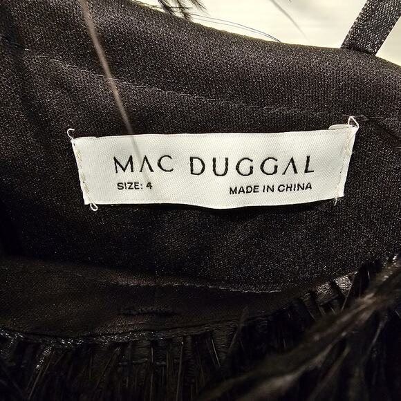 Mac Duggal 68147 Black Feather Trim One Shoulder Sleeveless Midi Dress Size 4 - Picture 10 of 10